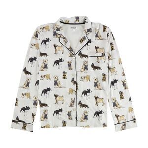 PJ Studio Womens Dogs Button Down Pajama Tops, White, NWT